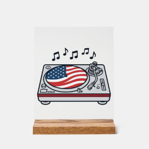 Patriotisches DJ-Plattenspieler-Musik-Vintage-Shir Acrylschild