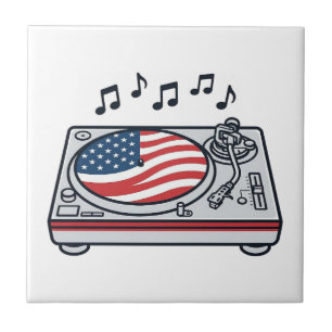 Patriotisches DJ-Plattenspieler-Musik-Vintage-Shir Fliese