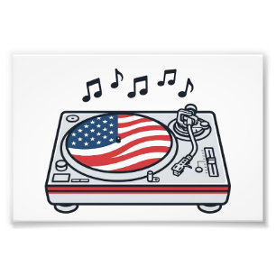Patriotisches DJ-Plattenspieler-Musik-Vintage-Shir Fotodruck