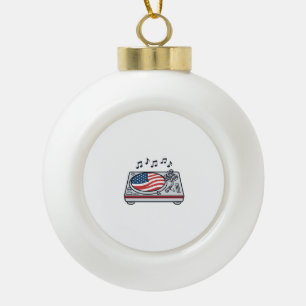 Patriotisches DJ-Plattenspieler-Musik-Vintage-Shir Keramik Kugel-Ornament