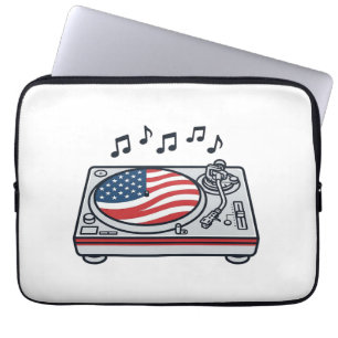 Patriotisches DJ-Plattenspieler-Musik-Vintage-Shir Laptopschutzhülle