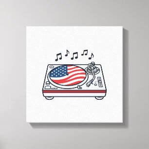 Patriotisches DJ-Plattenspieler-Musik-Vintage-Shir Leinwanddruck