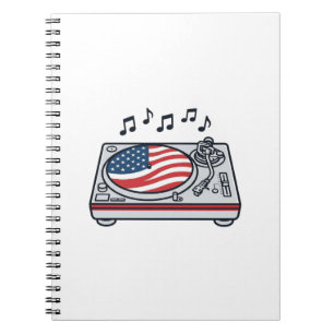 Patriotisches DJ-Plattenspieler-Musik-Vintage-Shir Notizblock