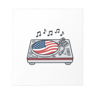 Patriotisches DJ-Plattenspieler-Musik-Vintage-Shir Notizblock
