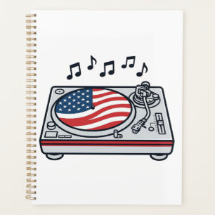 Patriotisches DJ-Plattenspieler-Musik-Vintage-Shir Planer