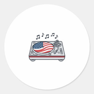 Patriotisches DJ-Plattenspieler-Musik-Vintage-Shir Runder Aufkleber