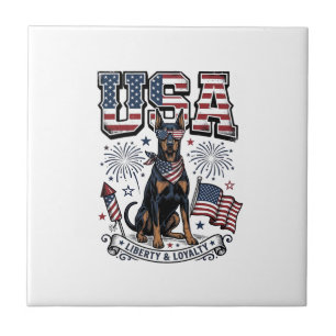 Patriotisches Dobermann-USA-Vintage-Stickerei-Shir Fliese