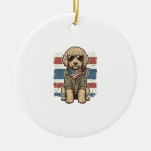 Patriotisches Doodle-Hund Vintage-Gravur-Shirt-Des Keramik Ornament