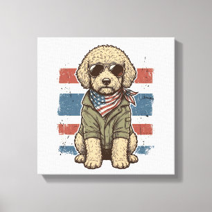 Patriotisches Doodle-Hund Vintage-Gravur-Shirt-Des Leinwanddruck