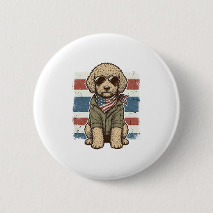 Patriotisches Doodle-Hund Vintage-Stickerei-Shirt- Button