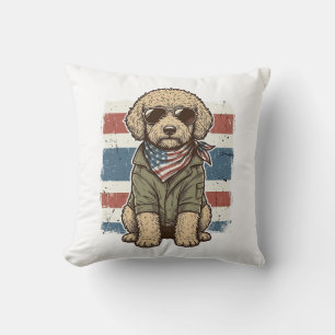 Patriotisches Doodle-Hund Vintage-Stickerei-Shirt- Kissen