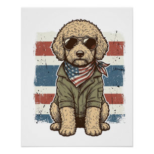 Patriotisches Doodle-Hund Vintage-Stickerei-Shirt- Poster