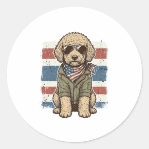 Patriotisches Doodle-Hund Vintage-Stickerei-Shirt- Runder Aufkleber