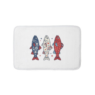 Patriotisches Drei-Fisch-Vintage-Stickerei-Shirt-D Badematte