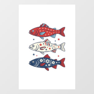 Patriotisches Drei-Fisch-Vintage-Stickerei-Shirt-D Fensteraufkleber