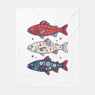 Patriotisches Drei-Fisch-Vintage-Stickerei-Shirt-D Fleecedecke