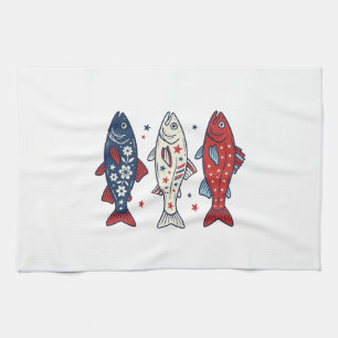 Patriotisches Drei-Fisch-Vintage-Stickerei-Shirt-D Geschirrtuch