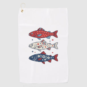 Patriotisches Drei-Fisch-Vintage-Stickerei-Shirt-D Golfhandtuch