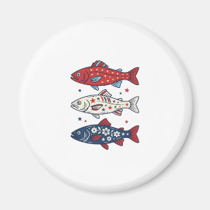 Patriotisches Drei-Fisch-Vintage-Stickerei-Shirt-D Magnet