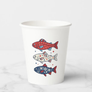 Patriotisches Drei-Fisch-Vintage-Stickerei-Shirt-D Pappbecher