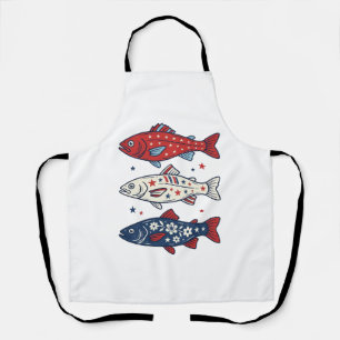 Patriotisches Drei-Fisch-Vintage-Stickerei-Shirt-D Schürze