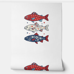 Patriotisches Drei-Fisch-Vintage-Stickerei-Shirt-D Tapete