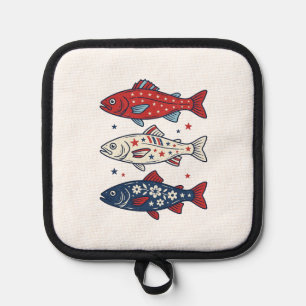 Patriotisches Drei-Fisch-Vintage-Stickerei-Shirt-D Topflappen