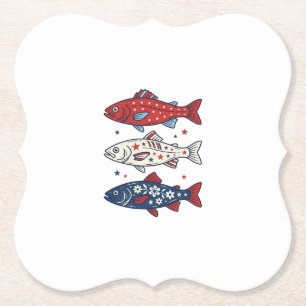 Patriotisches Drei-Fisch-Vintage-Stickerei-Shirt-D Untersetzer