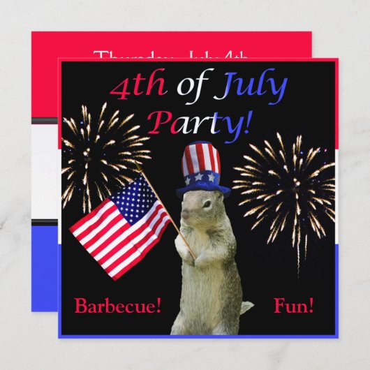 Patriotisches Eichhörnchen 4. von Juli-Party Einladung (Vorne/Hinten)
