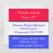 Patriotisches Eichhörnchen 4. von Juli-Party Einladung (Rückseite)