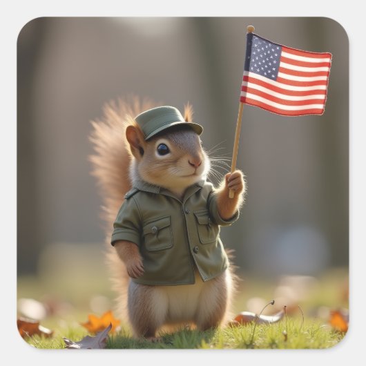 Patriotisches Eichhörnchen Quadratischer Aufkleber (Vorderseite)