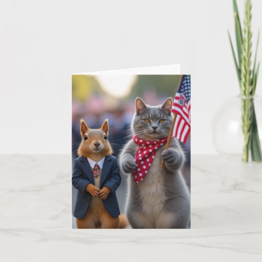Patriotisches Eichhörnchen und Katze Dankeskarte (Vorderseite)