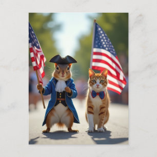 Patriotisches Eichhörnchen und Katze Feiertagspostkarte