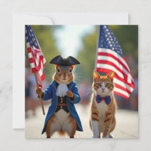 Patriotisches Eichhörnchen und Katze Karte