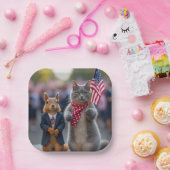 Patriotisches Eichhörnchen und Katze Pappteller (Party)