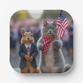 Patriotisches Eichhörnchen und Katze Pappteller