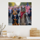 Patriotisches Eichhörnchen und Katze Poster (Küche)
