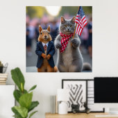 Patriotisches Eichhörnchen und Katze Poster (Heimbüro)