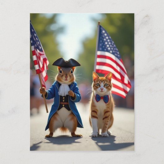 Patriotisches Eichhörnchen und Katze Postkarte (Vorderseite)
