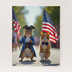 Patriotisches Eichhörnchen und Katze Puzzle