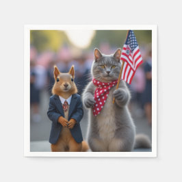 Patriotisches Eichhörnchen und Katze Serviette