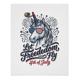 Patriotisches Einhorn 4. Juli Freiheit Fliegendes  Poster