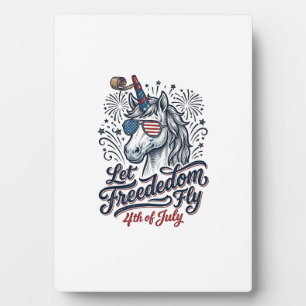Patriotisches Einhorn 4. Juli Freiheit Fliegt-Shir Fotoplatte