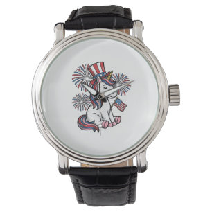 Patriotisches Einhorn-Feuerwerk-Shirt-Design_1 Armbanduhr