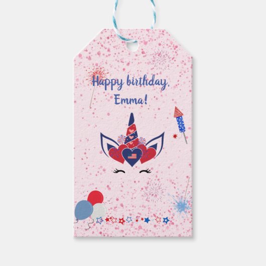 Patriotisches Einhorn Rosa Funkeln, Geschenkanhänger (Vorderseite)