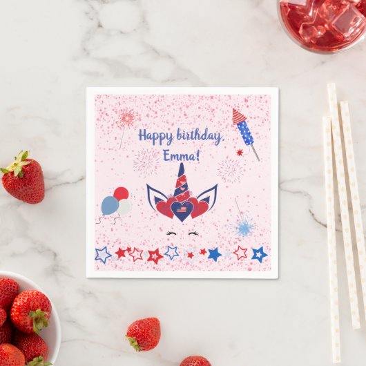 Patriotisches Einhorn Rosa Funkeln, Serviette (Beispiel)