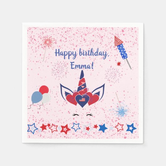 Patriotisches Einhorn Rosa Funkeln, Serviette (Vorderseite)