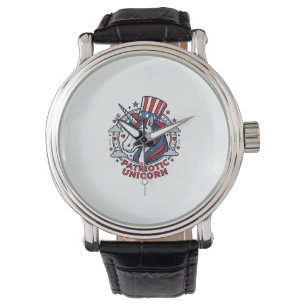 Patriotisches Einhorn Vintage-Gravur Grafik_1 Armbanduhr