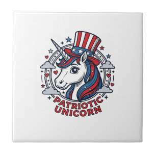 Patriotisches Einhorn Vintage Gravur Grafik_1 Fliese