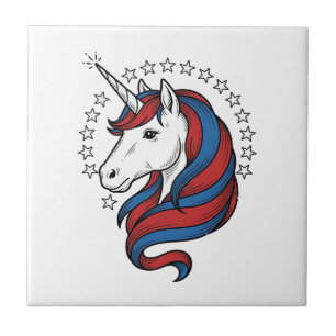 Patriotisches Einhorn Vintage Gravur Vektor Design Fliese